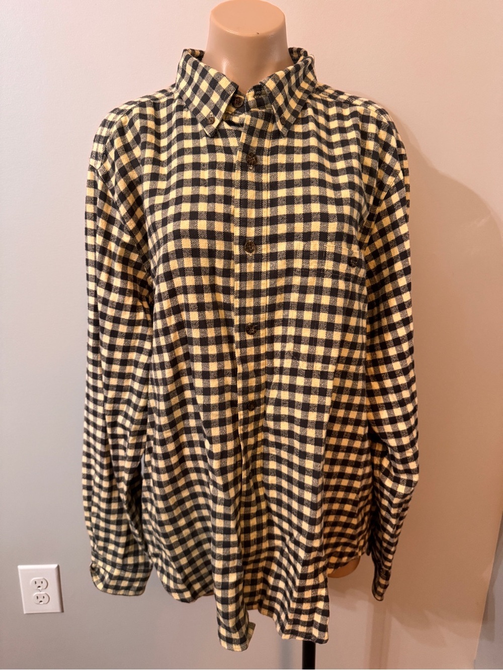 Woolrich Navy Blue Cream Plaid Check Men’s Button Down Shirt XL